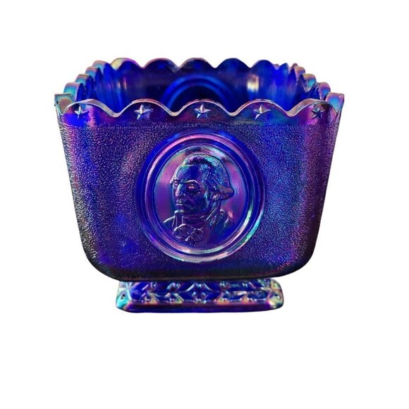 Fenton Cobalt Blue Carnival Glass Square Candy Dish Presidential Bicentennial - Picture 3 of 10